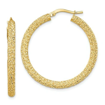 Pre-owned Accessories & Jewelry Italian 14k Yellow Gold Shimmering 3mm X 25mm Small Diamond Cut Hoop Earrings