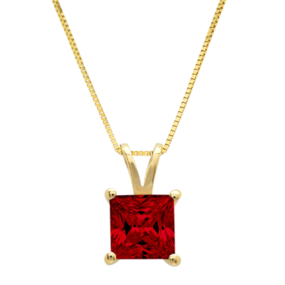 Pre-owned Pucci 3.0ct Princess Cut Natural Red Garnet Pendant Necklace 18" Chain 14k Yellow Gold