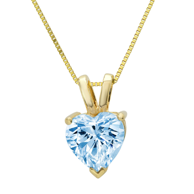Pre-owned Pucci 2.0ct Heart Cut Sky Blue Topaz Pendant Necklace 18" Chain Box 14k Yellow Gold In D