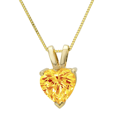 Pre-owned Pucci 2 Ct Heart Cut Real Citrine Pendant Necklace 18 Box Chain Box 14k Yellow Gold In D