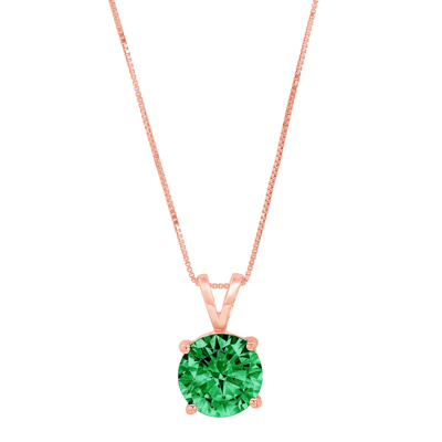 Pre-owned Pucci 1.5 Round Cut Simulated Emerald Pendant Necklace 16" Chain 14k Rose Pink Gold In Green