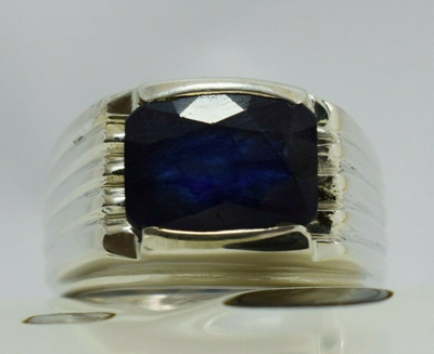 Pre-owned Handmade Mens Blue Sapphire Ring Natural Kashmir Sapphire Sterling Silver  Rings