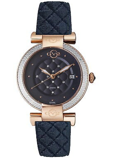 Pre-owned Gv2 By Gevril Women's 1509-v3 Berletta Vegan Diamonds Blue Leather Swiss Watch