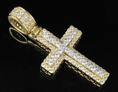 Pre-owned Jewelry Unlimited Unisex Real Diamond Cross Pendant Charm In 10k Yellow White Gold 1.3 Ct 1.6"