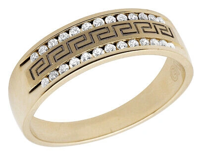 Pre-owned Jewelry Unlimited Men's 14k Yellow Gold Greek Key Genuine Diamonds Wedding Band Ring 0.25ct 6mm
