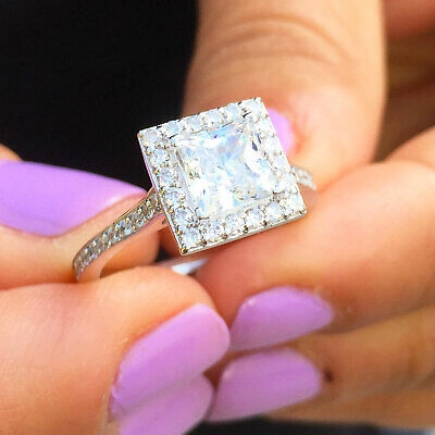 Pre-owned Knr Gia Certified 14k Solid White Gold Princess Cut Diamond Engagement Rings 1.70ctw