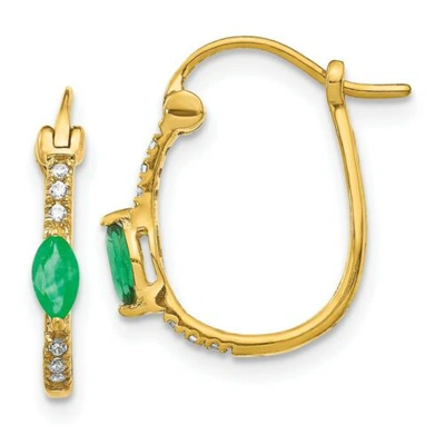 Pre-owned Jewelry 14k 1/20ct Diamond & Emerald Hinged Hoop Earrings In Yellow
