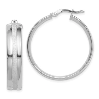 Pre-owned Accessories & Jewelry Italian 14k White Gold 7mm X 30mm Polished & Satin Center Hinged Hoop Earrings
