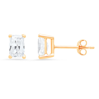 Pre-owned Pucci 2ct Emerald Synthetic Moissanite Classic Stud Earrings 14k Yellow Gold Push Back In D