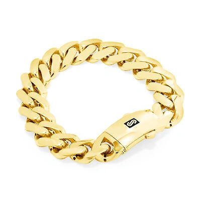 Pre-owned Nuragold 14k Yellow Gold Royal Monaco Miami Cuban Link 15mm Curb Chain Mens Bracelet 8"