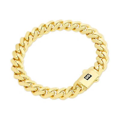 Pre-owned Nuragold 14k Yellow Gold Royal Monaco Miami Cuban Link 9mm Chain Bracelet W Box Clasp 8"