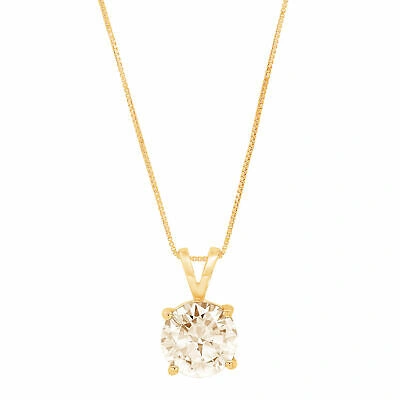 Pre-owned Pucci 2 Ct Round Classic Pendant 18" Chain 14k Yellow Gold Yellow Synthetic Moissanite