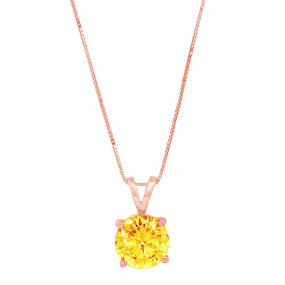 Pre-owned Pucci 3.0 Ct Round Cut Real Citrine Pendant Necklace 16 Box Chain Solid 14k Pink Gold