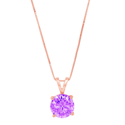 Pre-owned Pucci 1.50ct Round Cut Real Amethyst Pendant Necklace 18" Chain 14k Rose Pink Gold In D