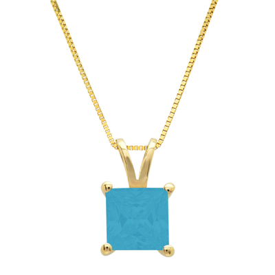 Pre-owned Pucci 2.5 Princess Cut Simulated Turquoise Pendant Necklace 18" Chain 14k Yellow Gold In D