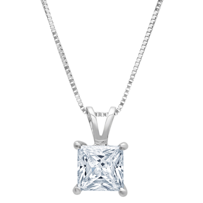 Pre-owned Pucci 2.50 Princess Cut Natural Aquamarine Pendant Necklace 18" Chain 14k White Gold In D