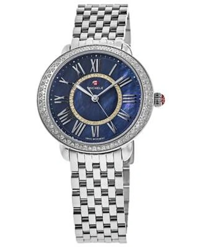 Pre-owned Michele Serein Diamond Blue Mother Of Pearl Steel Women's Watch Mww21b000162