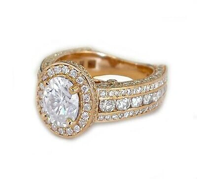 Pre-owned Knr Gia Certified 14k Solid Rose Gold Oval Cut Diamond Engagement Ring Halo 4.00ctw In White