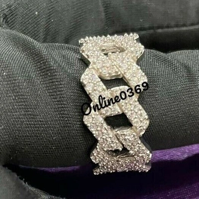 Pre-owned Online0369 Men's Cuban Eternity Band Ring 1ct Vvs Natural Moissanite Sterling 925 Silver In White