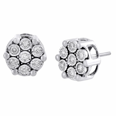 Pre-owned Jfl Diamonds & Timepieces Diamond Flower Earrings 10k White Gold Round Cut Fanook Design Studs 0.60 Tcw.
