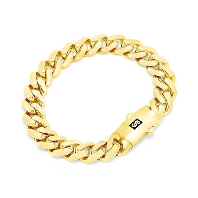 Pre-owned Nuragold 14k Yellow Gold Royal Monaco Miami Cuban Link 11mm Curb Chain Mens Bracelet 8"