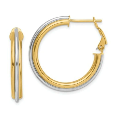Pre-owned Accessories & Jewelry Italian 14k Two Tone Gold High Polished Tiered Tubing Omega 28mm Hoop Earrings