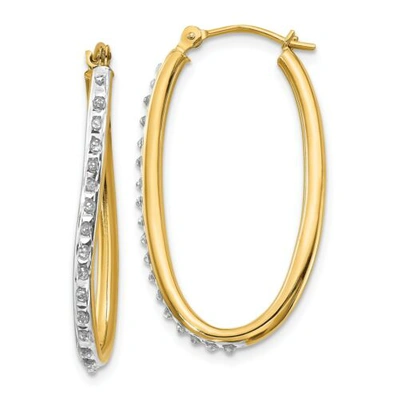 Pre-owned Goldia 14k Yellow Gold Diamond 31mm Large Twisted Oval Hinged Hoop Earrings 0.01 Ct.