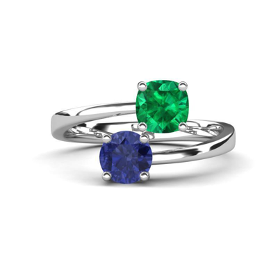 Pre-owned Trijewels Lab Created Emerald & Iolite 1 5/8 Ctw Promise Ring 14k Gold Jp:316803 In Green