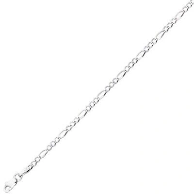Pre-owned R C I 14k White Gold 10" Solid Figaro Curb Link Ankelet Bracelet 2.6 Mm 2.5 Grams In No Stone