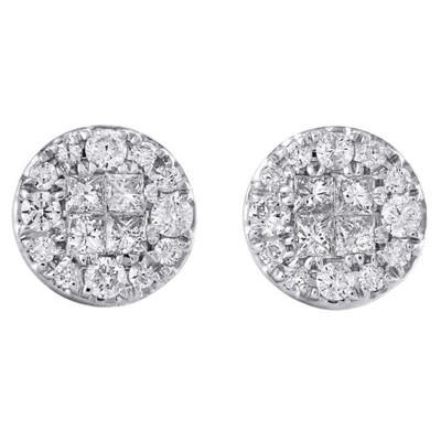 Pre-owned Jfl Diamonds & Timepieces 14k White Gold Princess Diamond Soliel Cluster Stud 9.75mm Circle Earrings 1 Ct.