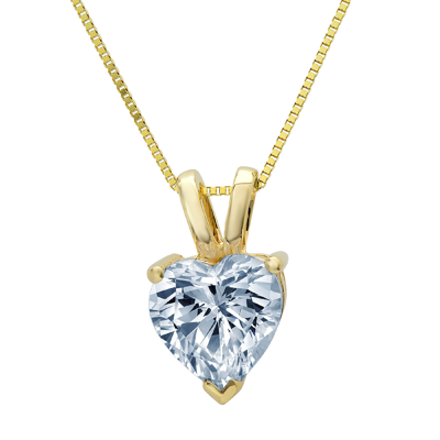 Pre-owned Pucci 2ct Heart Classic Natural Aquamarine Pendant 16 Box Chain Gift 14k Yellow Gold In D