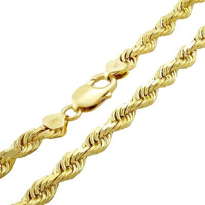 Pre-owned Nuragold 14k Yellow Gold 7mm Rope Diamond Cut Italian Chain Pendant Necklace Mens 30"
