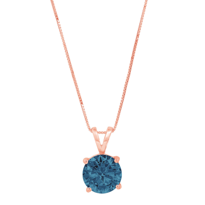 Pre-owned Pucci 3.0 Ct Round Cut Royal Blue Topaz Pendant Necklace 18" Chain 14k Rose Pink Gold In D