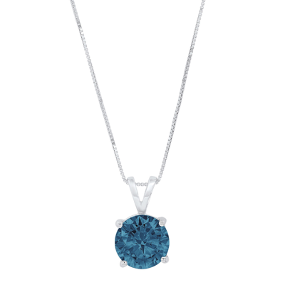Pre-owned Pucci 1.50ct Round Cut Royal Blue Topaz Pendant Necklace 16" Chain Box 14k White Gold In D