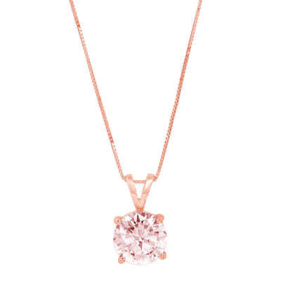 Pre-owned Pucci 2.0 Ct Round Cut Cz Pink Pendant Necklace 18" Chain Real 14k Rose Pink Gold