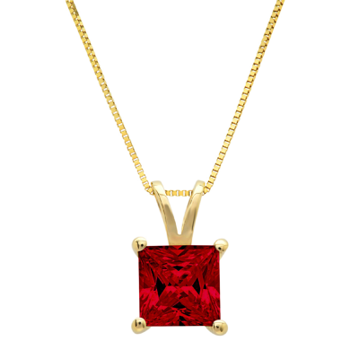 Pre-owned Pucci 1.0ct Princess Cut Natural Red Garnet Pendant Necklace 18" Chain 14k Yellow Gold