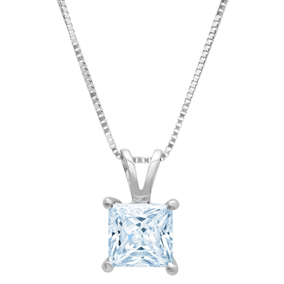 Pre-owned Pucci 1.50 Ct Princess Cut Sky Blue Topaz Pendant Necklace 18" Chain 14k White Gold In D