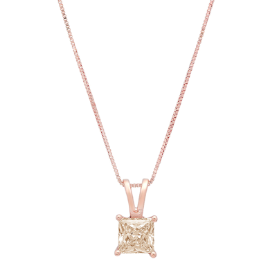 Pre-owned Pucci 3.0ct Princess Cut Vvs1 Champagne Cz Pendant Necklace 18" Chain 14k Pink Gold In D