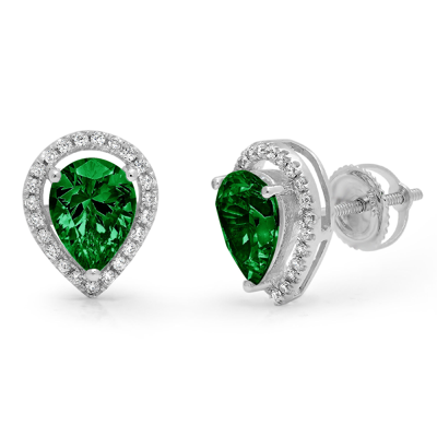 Pre-owned Pucci 2.52 Pear Round Halo Classic Stud Simulated Emerald Earrings 14k White Gold In Green