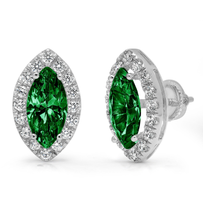 Pre-owned Pucci 3.64ct Mq Round Halo Classic Stud Simulated Emerald Earrings 14k White Gold In Green