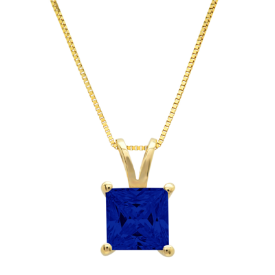 Pre-owned Pucci 3.0 Princess Simulated Blue Sapphire Pendant Necklace 16" Chain 14k Yellow Gold