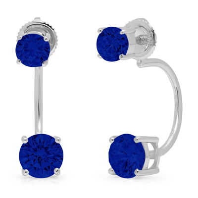 Pre-owned Pucci 3.2 Dual Drop 2 Stone Round Simulated Blue Sapphire Earrings 14k White Gold