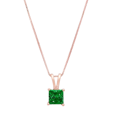 Pre-owned Pucci 2ct Princess Cut Vvs1 Simulated Emerald Pendant Necklace 16" Chain 14k Pink Gold