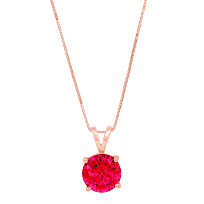 Pre-owned Pucci 2.0 Round Cut Simulated Ruby Pendant Necklace 16" Chain Solid 14k Rose Pink Gold In Red