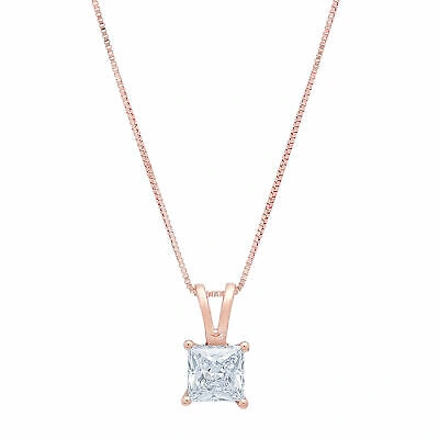 Pre-owned Pucci 2ct Princess Cut Natural Aquamarine Pendant Necklace 18" Chain 14k Pink Gold In D