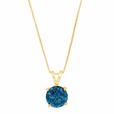 Pre-owned Pucci 3.0ct Round Classic Royal Blue Topaz Pendant Necklace 16" Chain 14k Yellow Gold In D