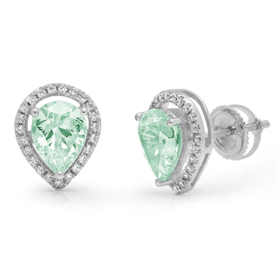 Pre-owned Pucci 2.52ct Pear Round Cz Halo Classic Stud Mint Green Earrings Solid 14k White Gold