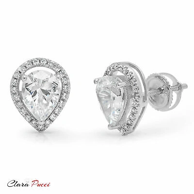 Pre-owned Pucci 2.52ct Pear Round Halo Classic Stud Earrings 14k White Gold Synthetic Moissanite In D