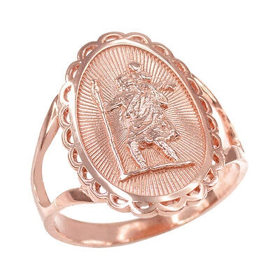 Pre-owned Claddagh Gold 14k Rose Gold Saint Christopher Oval Women's Religious Ring