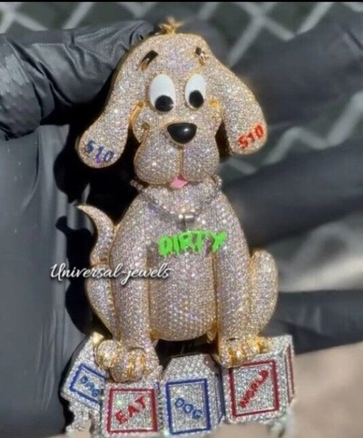 Pre-owned Universal Jewels Real Iced D/vvs Moissanite Men's Custom Dog Lover Enamel Pendant Silver In White